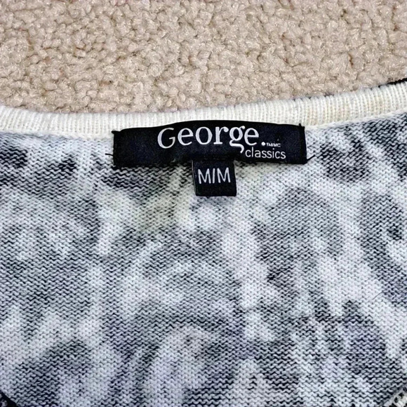 George Sweater Black and White Print Cardigan Medium Crewneck Button Front - Picture 6 of 11